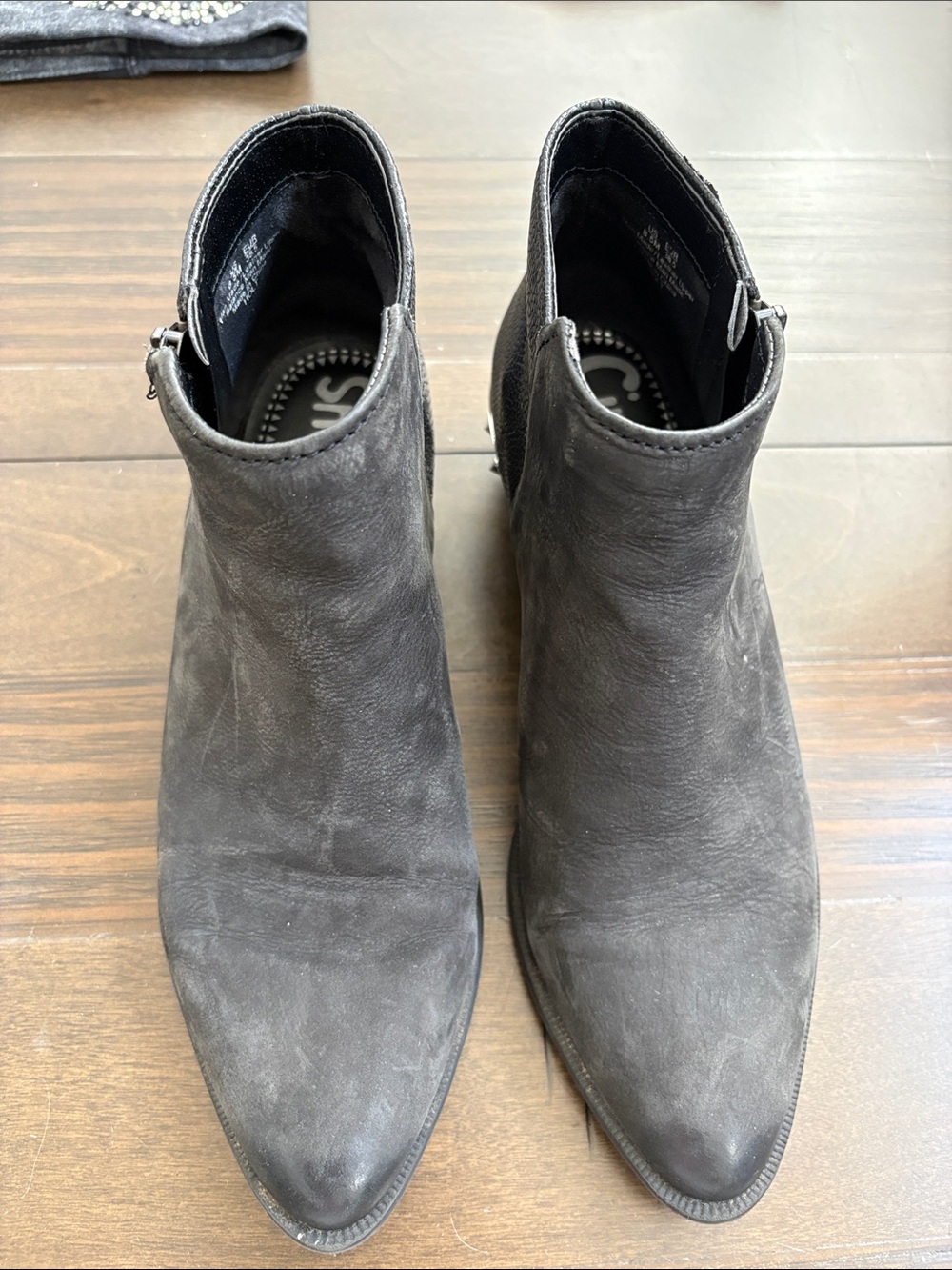 Women's Black Suede Leather Pointed Ankle Booties